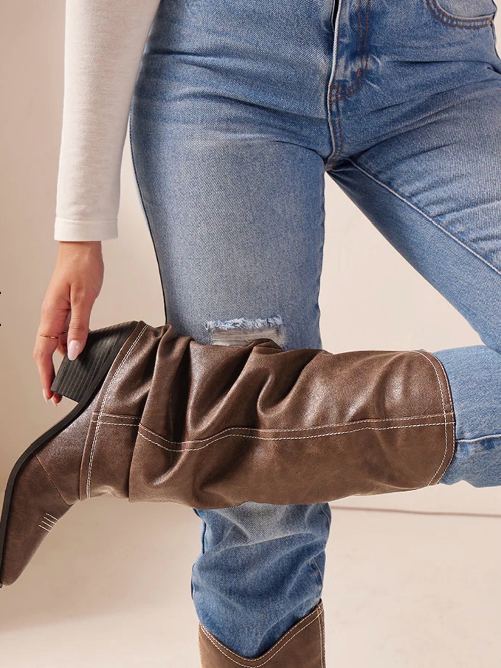 JustFab Brown Slouchy Western-Inspired Mid-Calf Boots